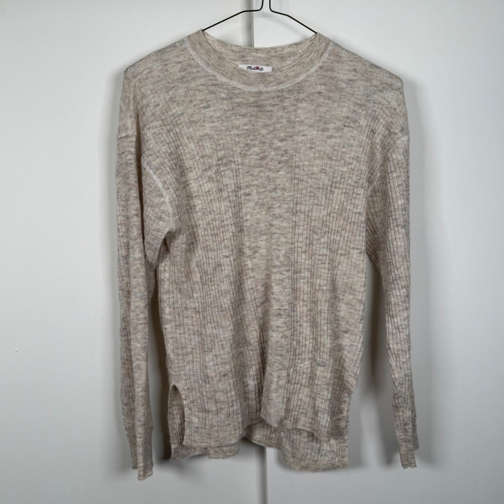 Madewell Alpaca Blend Ribbed Knit Sweater Oatmeal Heather Small